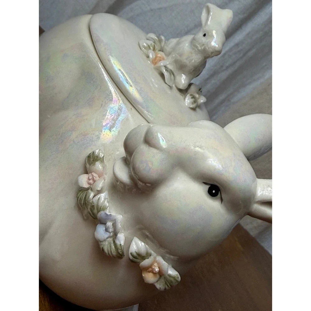 Vintage Ceramic Bunny Rabbit Jar Dish Planter